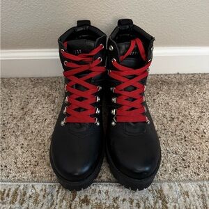 steve madden black boots with red laces